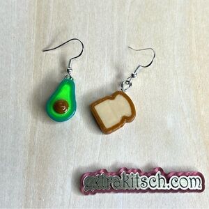 Avocado Toast Earrings Mismatched Food Dangles Nickel Free Hooks